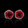 Rose Shaped 4 Color Alloy Rhinestone Stud Earrings for Women Silver Plated Crystal Rose Earrings Fashion Jewelry Gift