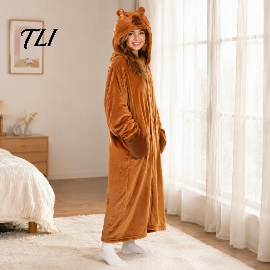 Damen Halloween Kostüm Tier Tragbare Decke Hoodie für Damen, Übergroßer Flanell Pullover Knopfleiste Decke, Cosplay Umhang Nachtwäsche Winter
