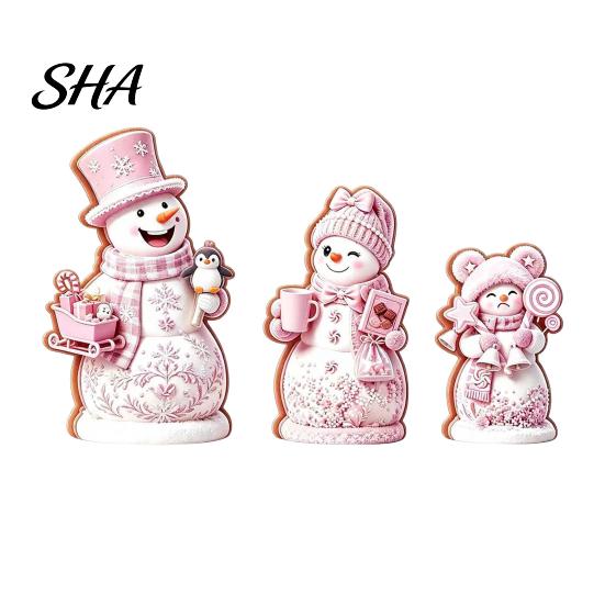 Indoor Winter Decorations 3PCS Christmas Snowman Wooden Ornaments, Decorative Cute Festive Figures, Rustic Holiday Ornaments High-definition Printing