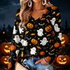 Women's V-Neck Long Sleeve Halloween Print Lightweight Blouse for Fall Parties and Everyday Wear