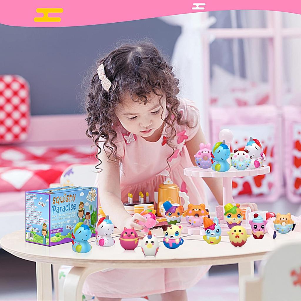 POKONBOY 30 Pack Squishy Toys for Kids Party Favors Bulk, Kawaii Animals Squishies Pack Unicorn Donuts Birthday Gifts for Boys Girls Classroom