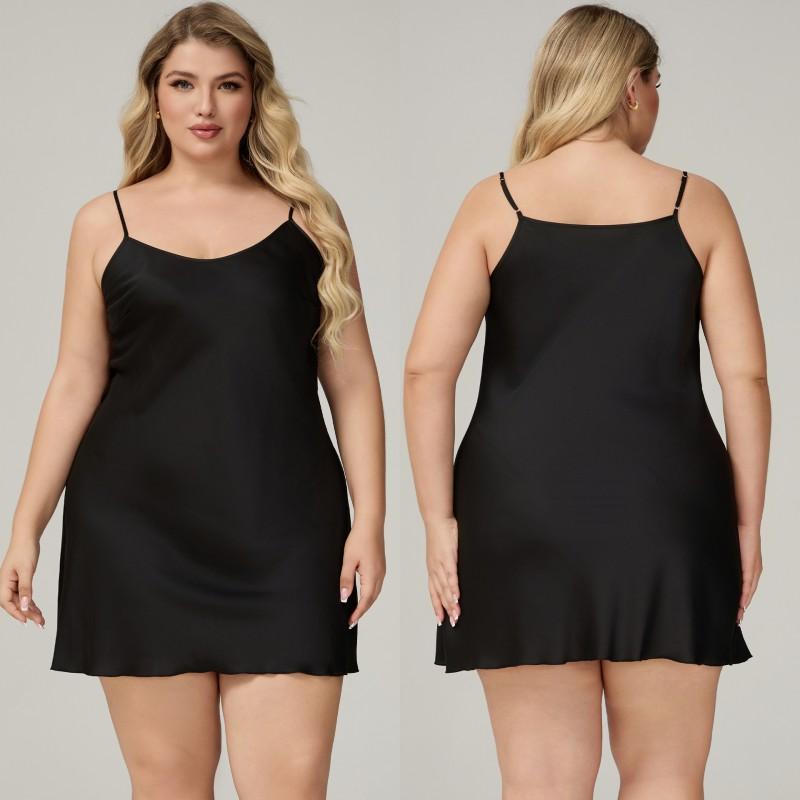 Womens Satin Chiffon Sleep Dress Plus Size V-Neck Sleeveless Nightgown Home Lounge Comfort