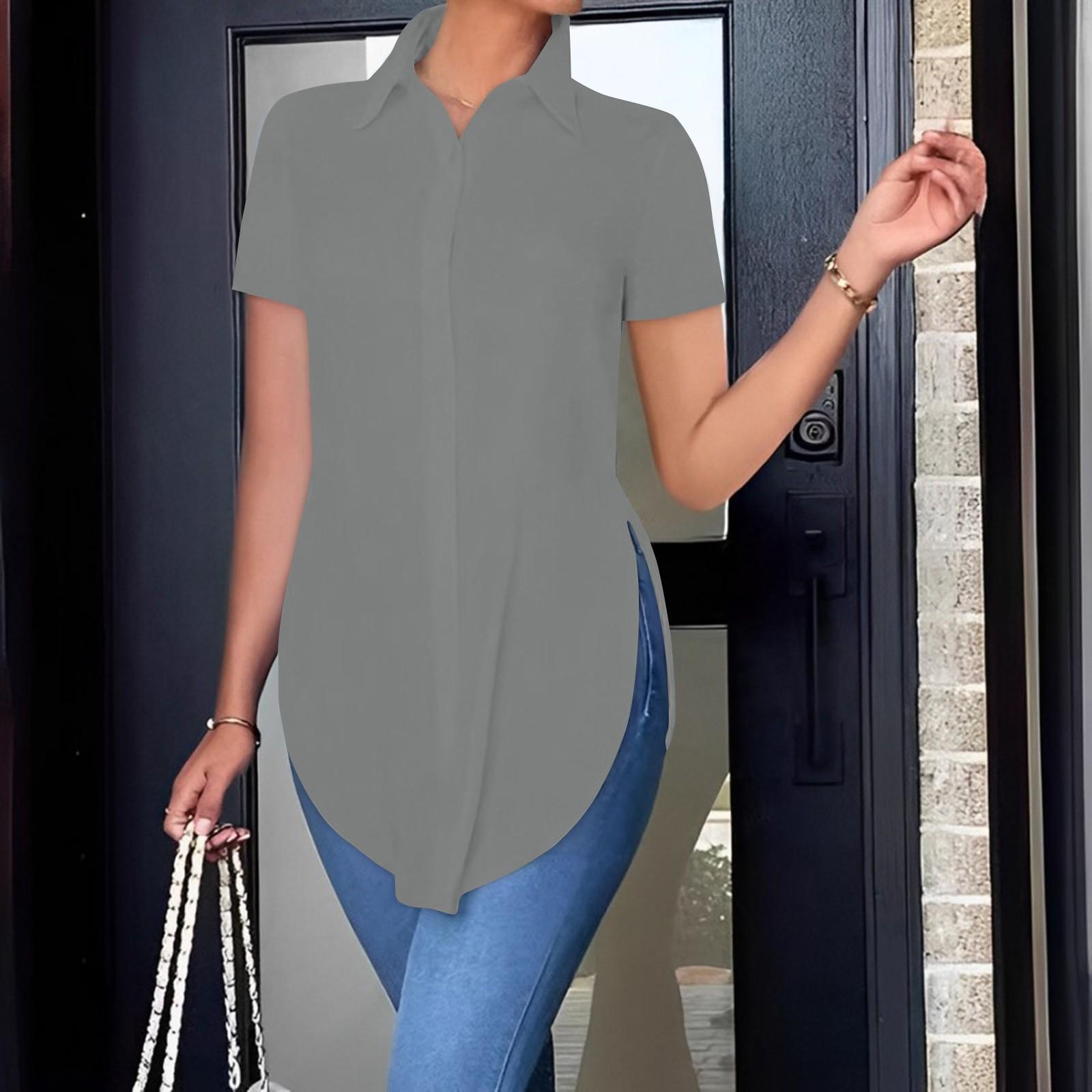 

Женская модная однотонная повседневная рубашка с короткими рукавами XXL