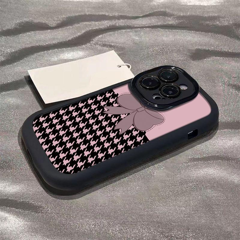 

Pink Plaid Bow for Apple 17 Mobile Phone Case for IPhone15 Promax Creative 14 Women 13/12/11 For iPhone 8 Plus