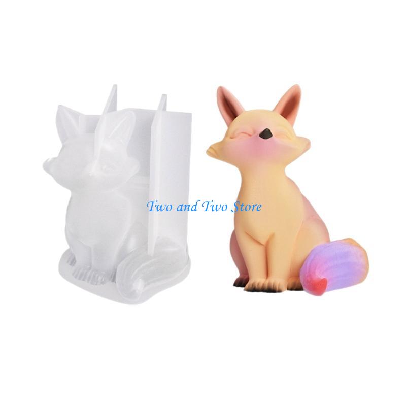 HX6F 3D Foxes Silicone Mold Cartoon Animal Soap Molds DIY DIY Crystal Epoxy Resin Mold