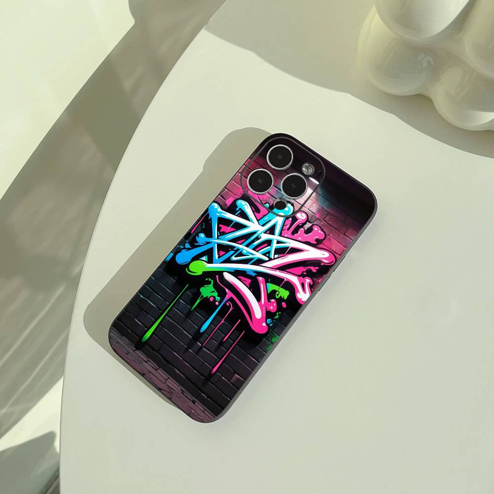 Cool -Colorful Graffiti Phone Case For iPhone 17,16,15,14,13,12,11 Pro Max,16Plus,XS Soft Black Cover