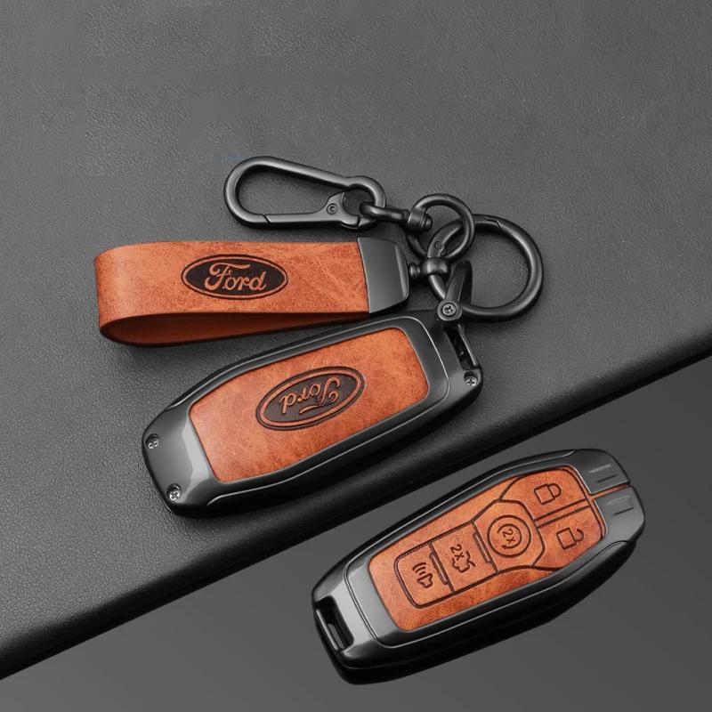 Autoaufkleber Ford Zinklegierung Leder Auto Schlüsselhülle Abdeckung Schutzschale Für Ford Fusion Mondeo Mustang F-150 Explorer Edge 2015