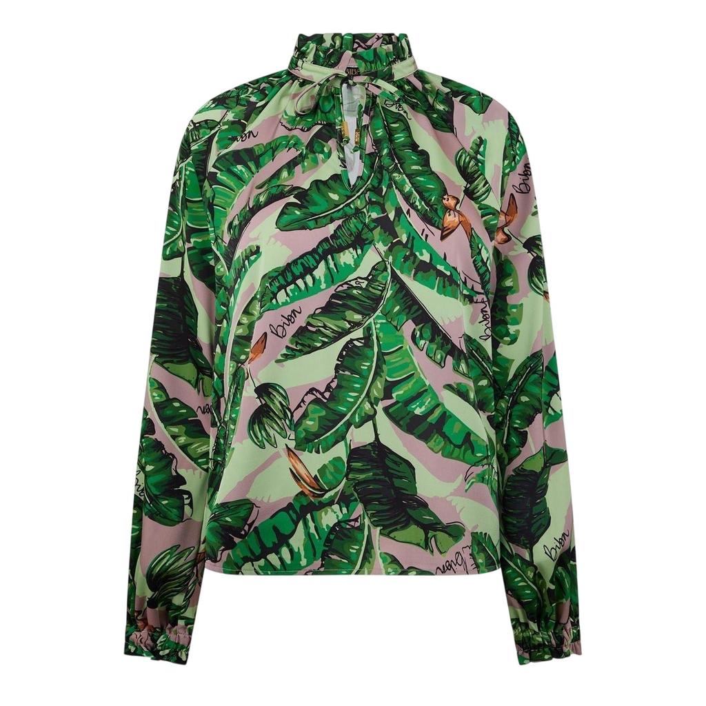Biba Womens/Ladies Banana Leaf Satin Ruffle Neck Blouse