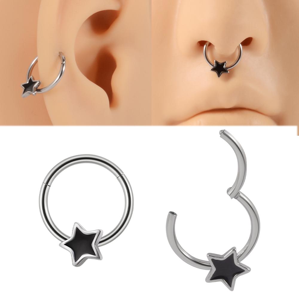 

1 шт. стальная звезда пирсинг септума шарнирный сегмент носовое кольцо кликер септум хрящ кликер козелок пирсинг украшения для тела 16G