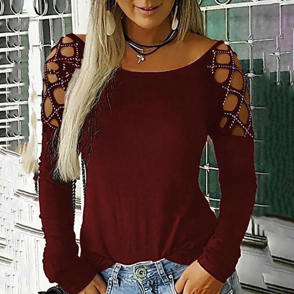 

Relaxed Fit Round Neck T Shirt With Embellished Rhinestones For Women Casual 2XL