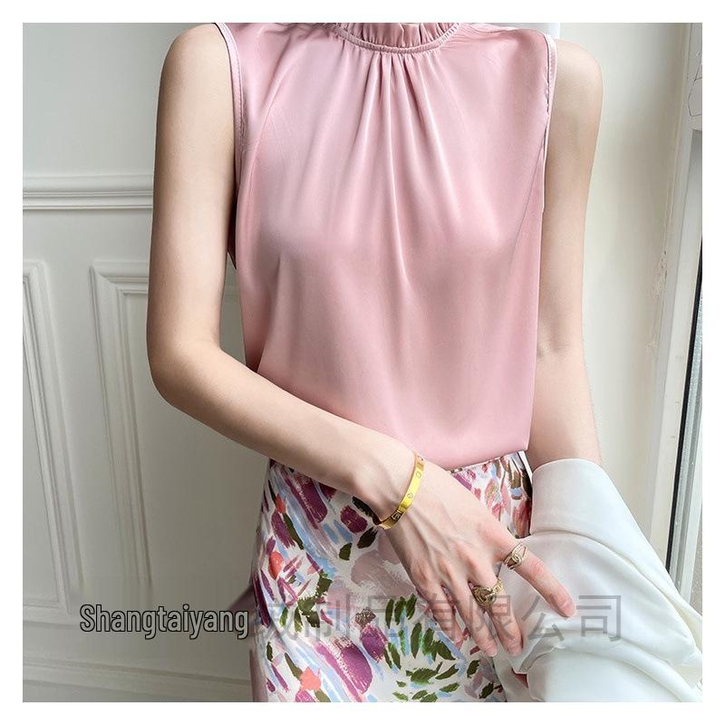 

Summer Satin Floral High-Collar Halterneck Camisole Top XXL (Weight 135-150 lbs)