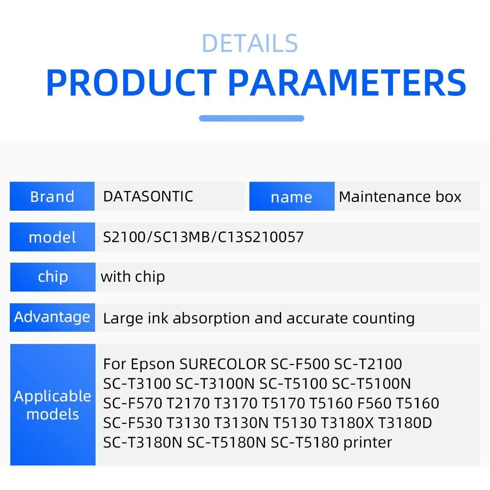 Compatible S2100 SC13MB C13S210057 Maintenance Box For Epson SC-T3180N SC-T5180N SC-T5180 T3180D T3130 Printer Maintenance Tank
