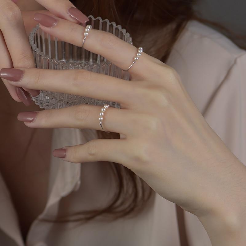 Women's Adjustable Silver Pearl Ring