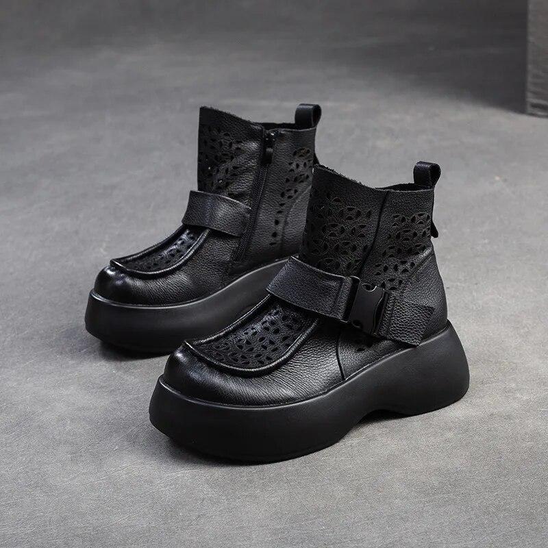 Johnature Prodyšné duté boty z pravé kůže Lehké sandály na platformě Dámské boty s tlustou podrážkou