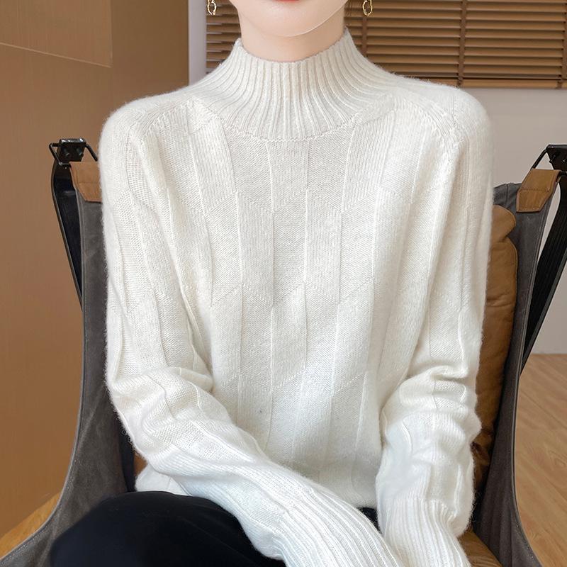 Thick Knit Half-High Collar Wool Sweater - Loose Fit Pullover