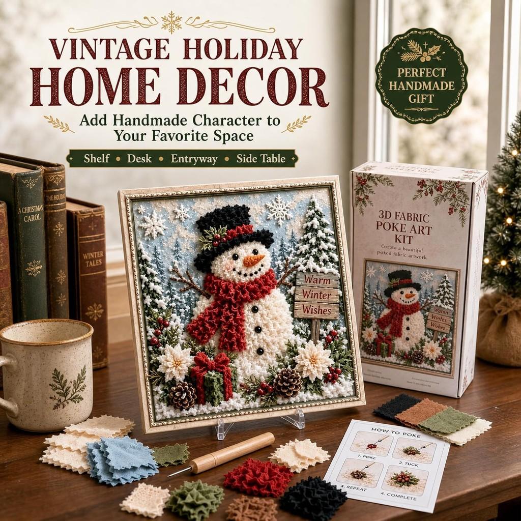 3D Christmas Handmade Fabric Poke Art Kit with Wreath Design: DIY Holiday Craft with Simple Illustrated Guide Vintage Seasonal Decoration for Adults