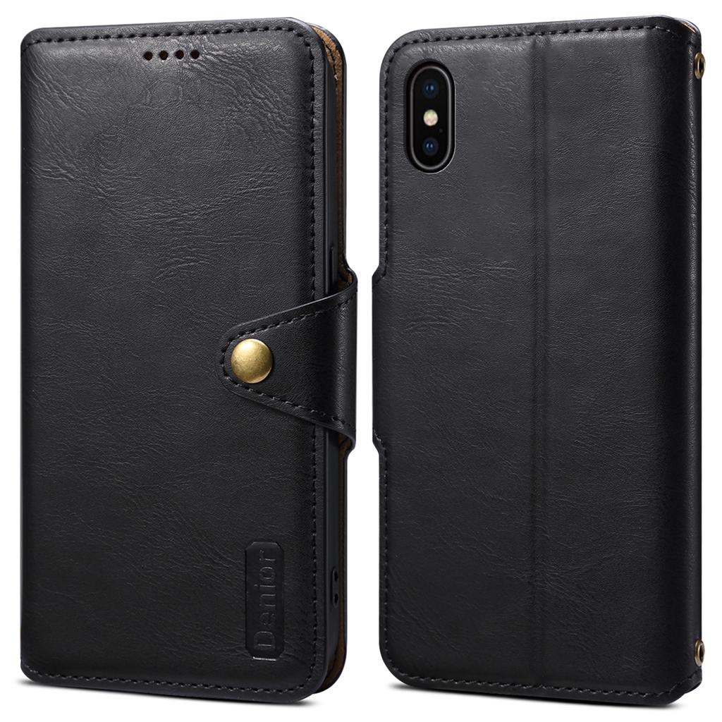 DENIOR For iPhone X/XS 5.8 inch Case Card Slots Cowhide Texture Phone Cover