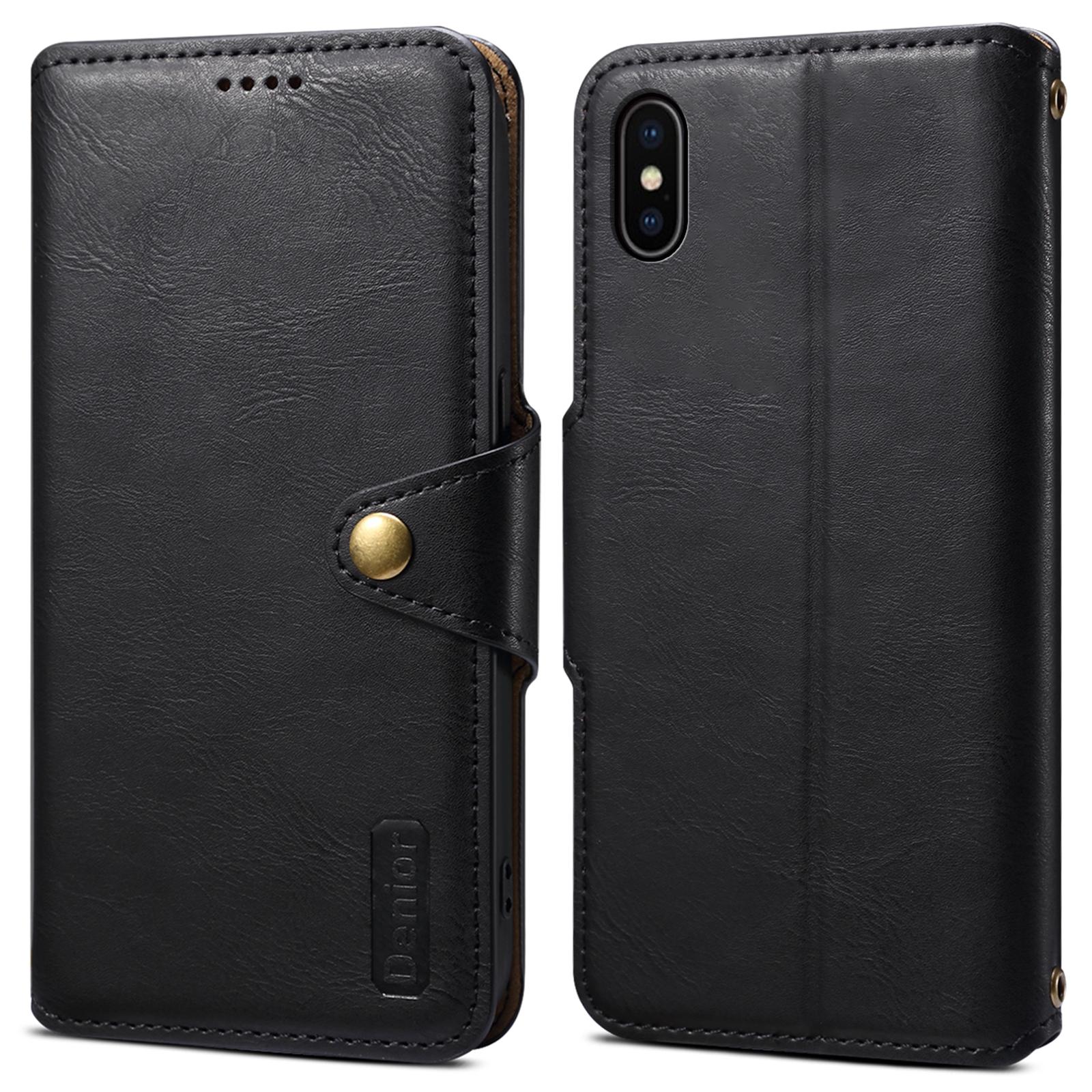 

DENIOR Чехол для iPhone X/XS 5.8 дюйма Слоты для карт Текстура коровьей кожи Чехол для телефона Black