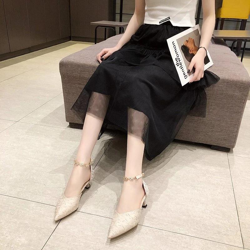 Women's Sandals Pointed Tip Buckle Side Cutout High Heels Women Sexy Solid Color Anti-slip Leisure Sandalias De Mujer