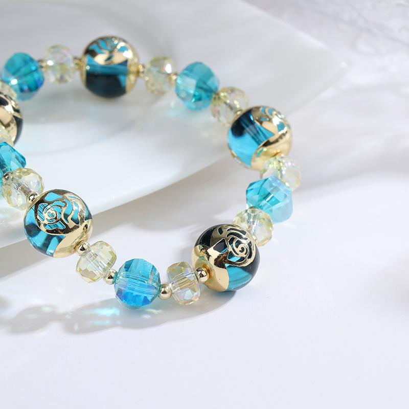 Simple Rose Transparent Glass Bead Bracelet Spring and Summer Versatile Glass Bead High-end Bracelet Fashionable and Exquisite Jewelry