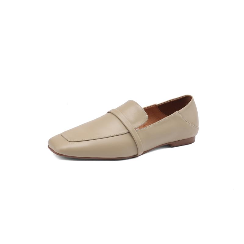 Fashion Women's New Comfortable and Minimalist Square Head Inner and Outer Genuine Leather Cowhide Large Size Flat Sole Single Shoes