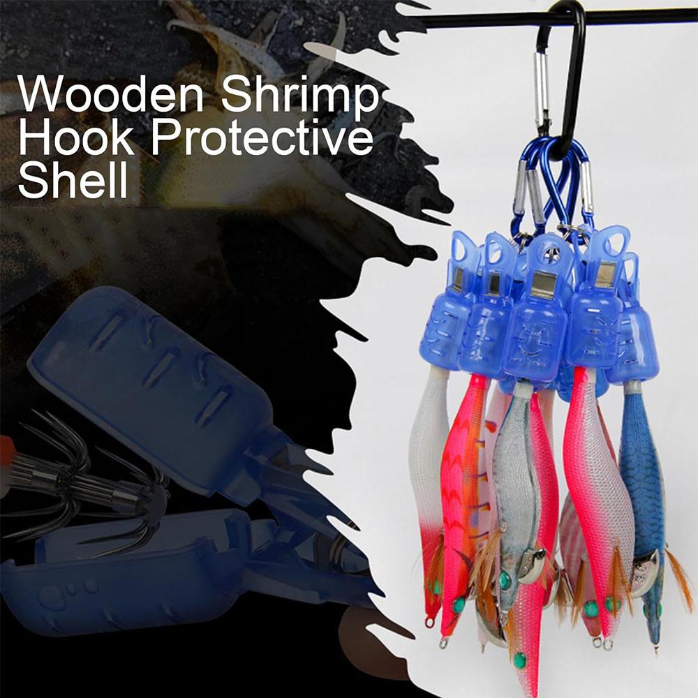 9pcs Squid Jig Hook Cover Anti-Scratch Puncture Wooden Shrimp Hook Cover Storage Case Outdoor Camping Fishing Accessories Tools