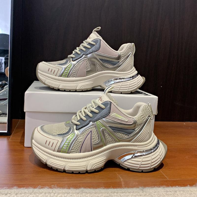 Platform-soled Dad Shoes Women's 2025 Spring New Versatile Breathable Height-increasing Muffin Shows Small Feet and Light Casual Sports Shoes