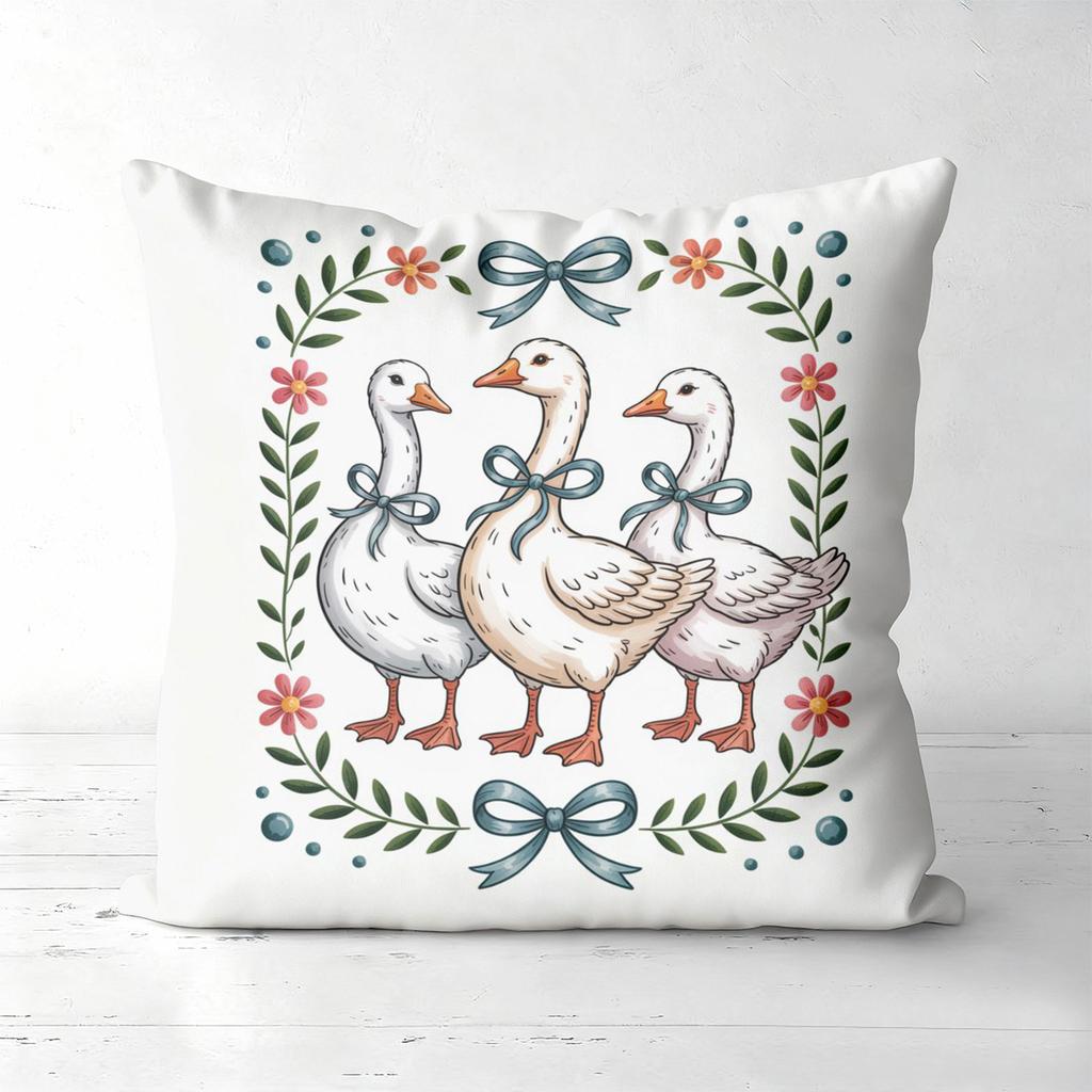 Pieces Farmhouse Goose Floral Bow Throw Pillow Cover Pattern Cushion Cover Suitable for Sofa Bedroom Car Pillow Cover