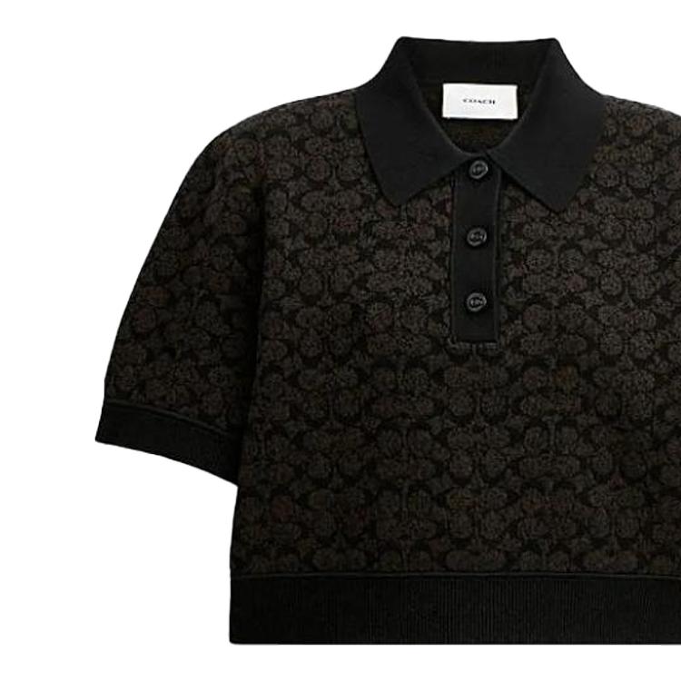 Coach Printed Casual Short Sleeve Polo Shirt Women tops Brown CN425-BRN