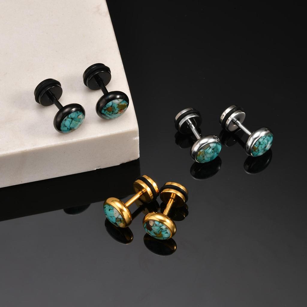 Natural Stone Stud Earrings for Men Boys,Stainless Steel Plated Round Small Earring,Stylish Jewelry Gifts