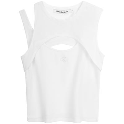 Asymmetrical Cutout Round Neck Crop Top Women Tops Moonlight-White J223349