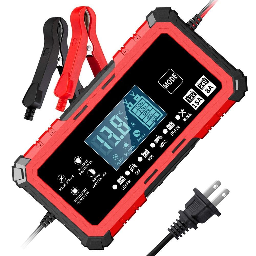 15A 12V/24V Smart Trickle Charger – Repair & Winter Mode красный
