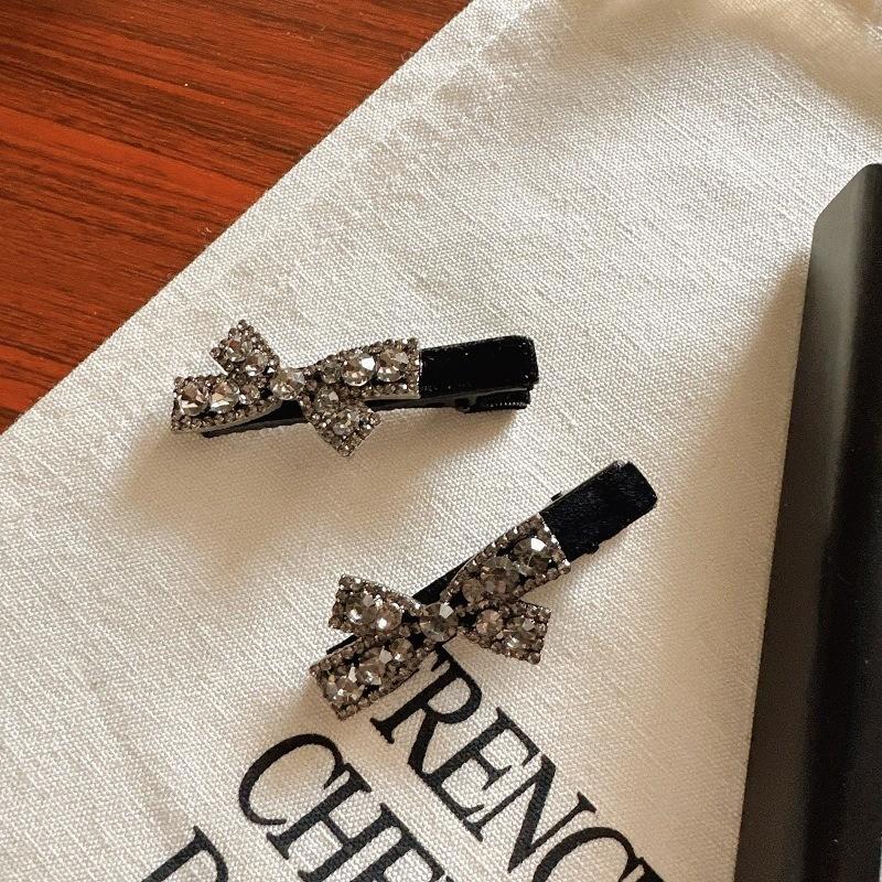 2Pcs Black Bow Zircon Hair Clip for Women's French Luxury Temperament Hair Clip BB Clip Girls Hair Accessories