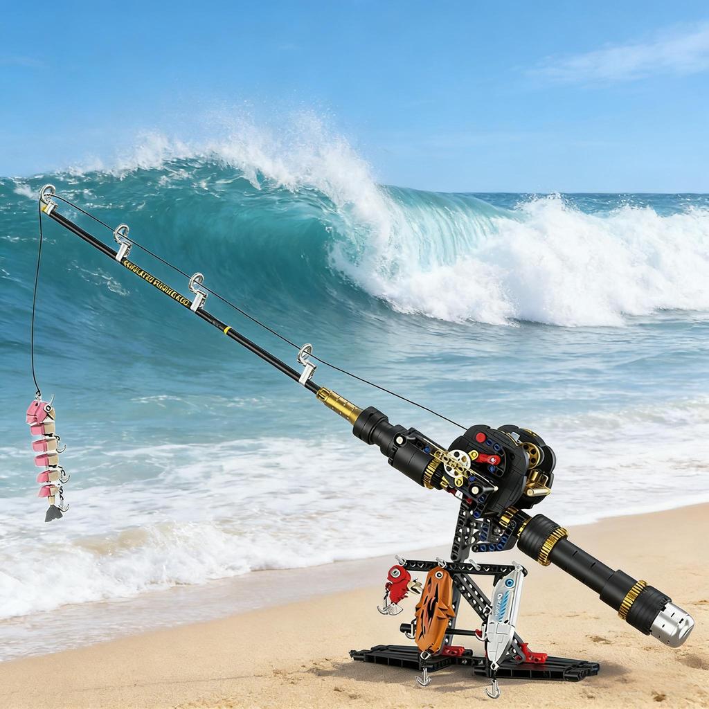 Invincible Fishing Rod Bricks Modular Technology Machinery Series Assembly Simulation Model Multi Shaped Fishing Bait Toys Gift