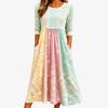 Spring and Summer 2026 New Round Neck 7-point Sleeve Casual Loose Long Printed Dress - Bamboo Hemp
