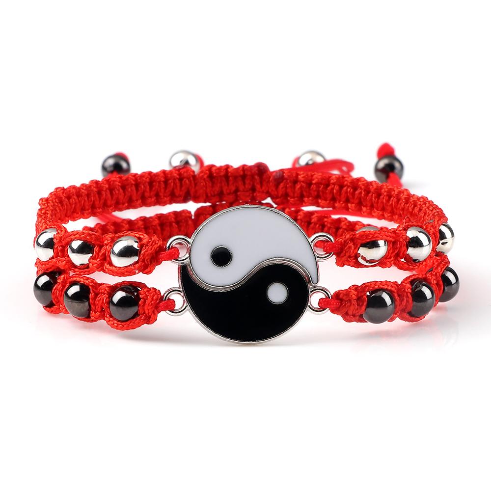 2Pcs/set Fashion Tai Chi Yin Yang Couple Bracelet Women Men Handmade Woven Black Red Rope Bangles Friendship Matching Lover Gift