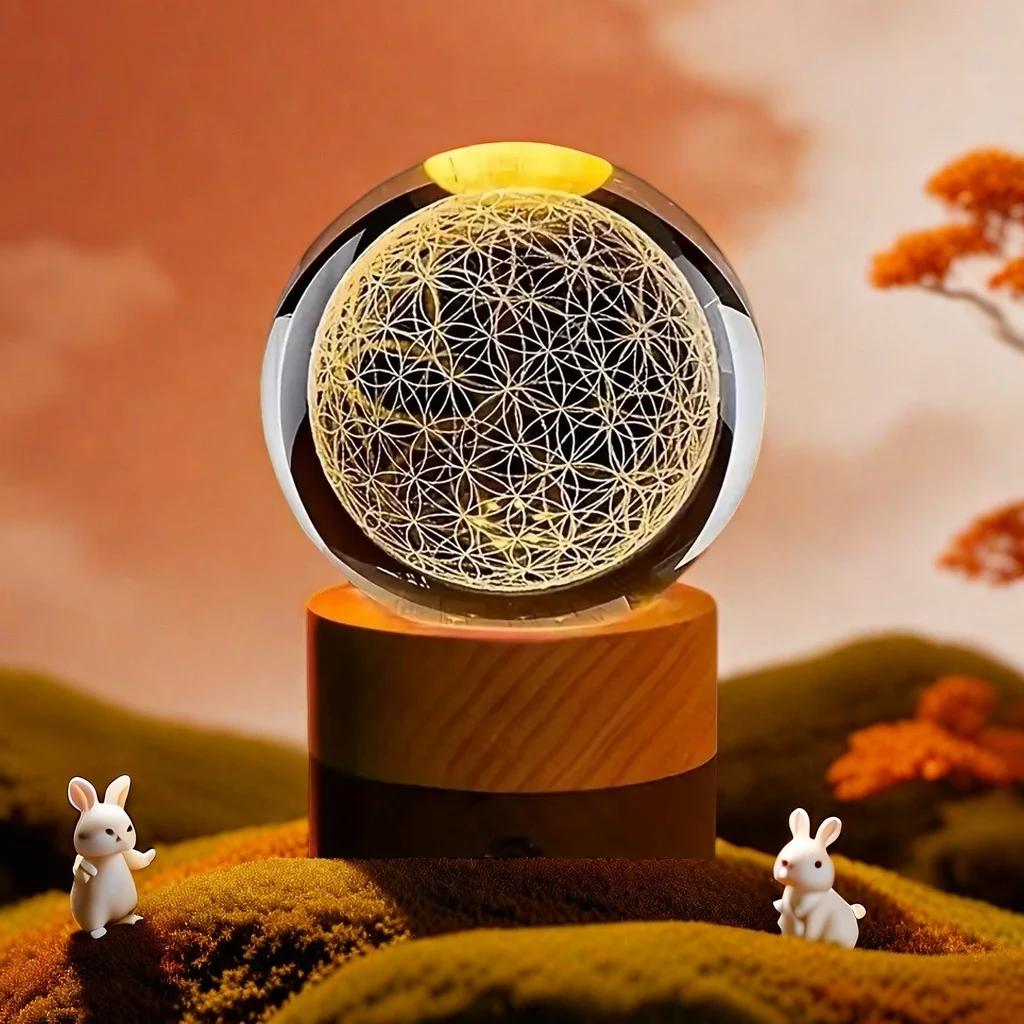 

1pc,3D Flower of Life Crystal Ball with USB-powered Colorful Nightlights - The Perfect Holiday Gift for Family, Friends and Coll 2.36FlowerofLife