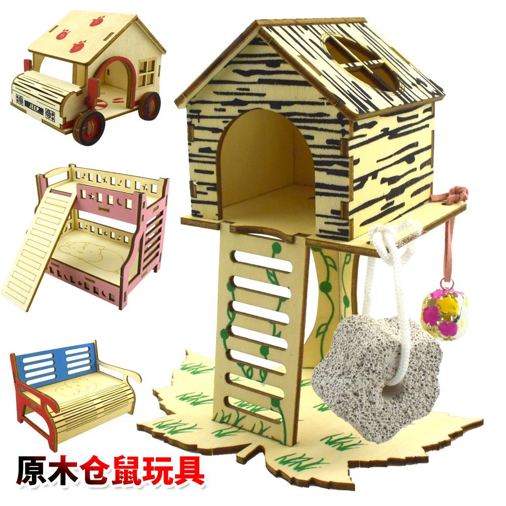 Klettergerüst für Hamster aus massivem Holz, Autohaus mit Treppe und Plattform, Nestzaun für alle Jahreszeiten.