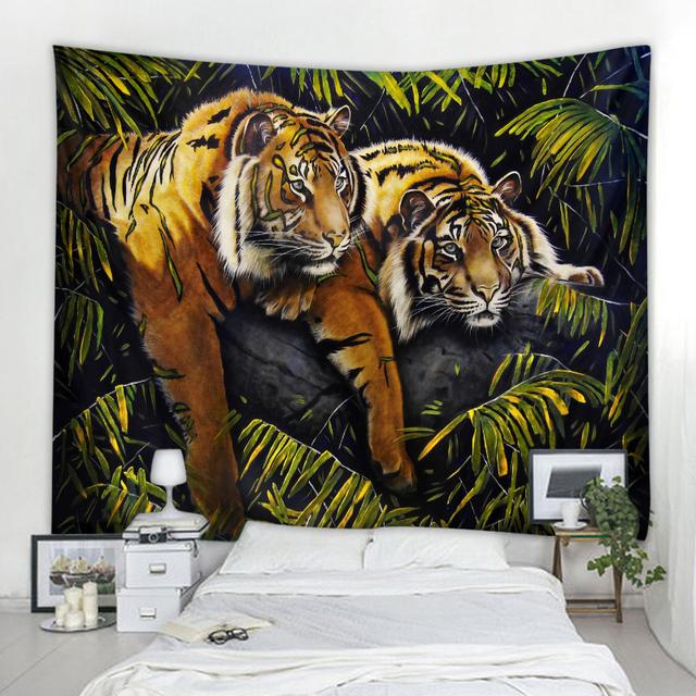 Tapiz decorativo de tigre de bosque, tapiz decorativo de animales, tapiz de pared bohemio hippie con mandala para colgar en el dormitorio y la sala de estar