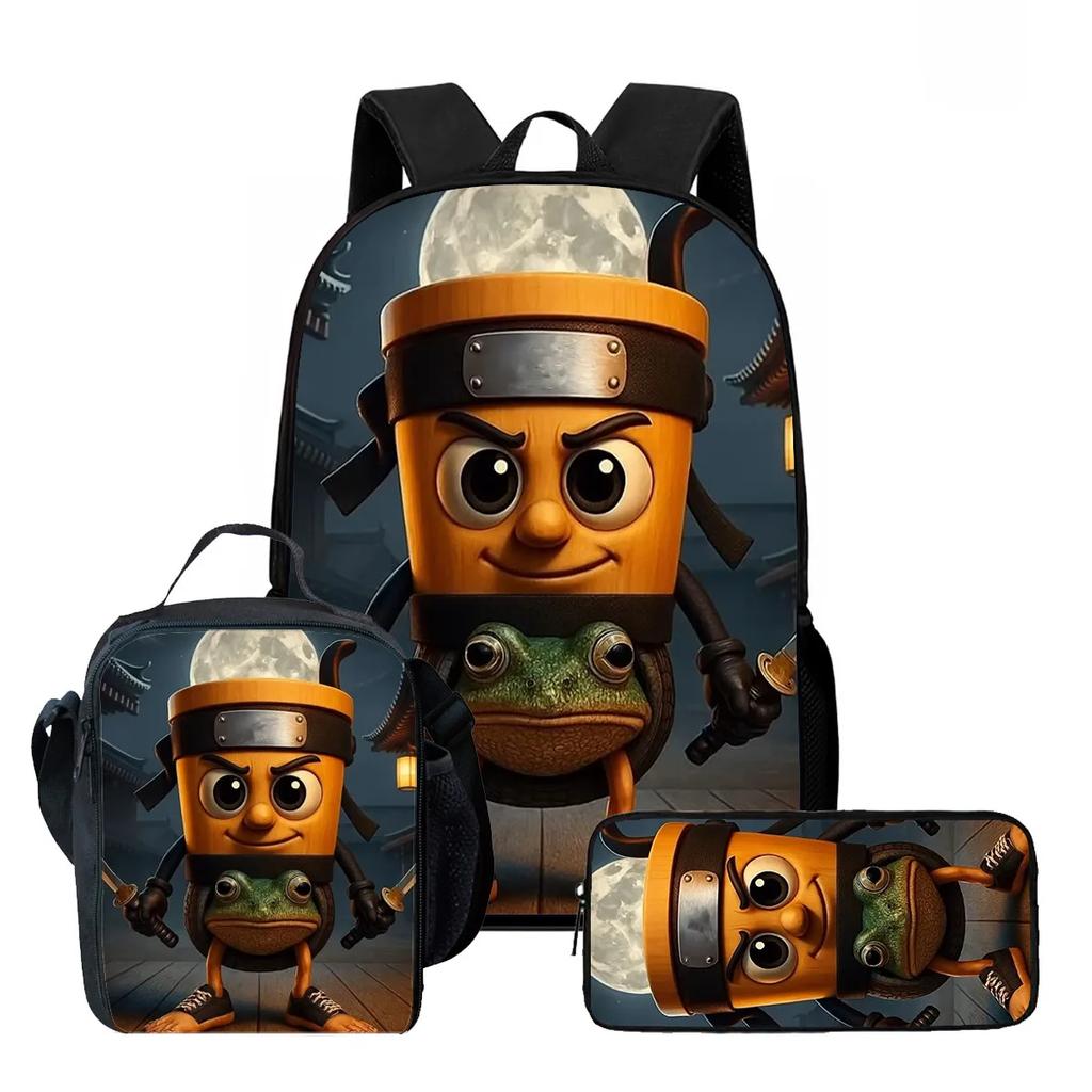 Zaino Scolastico per Bambini Cartoon Brain Rot Con Buste Pranzo Astucci Per,Zaini Scolastici Leggeri per Bambini