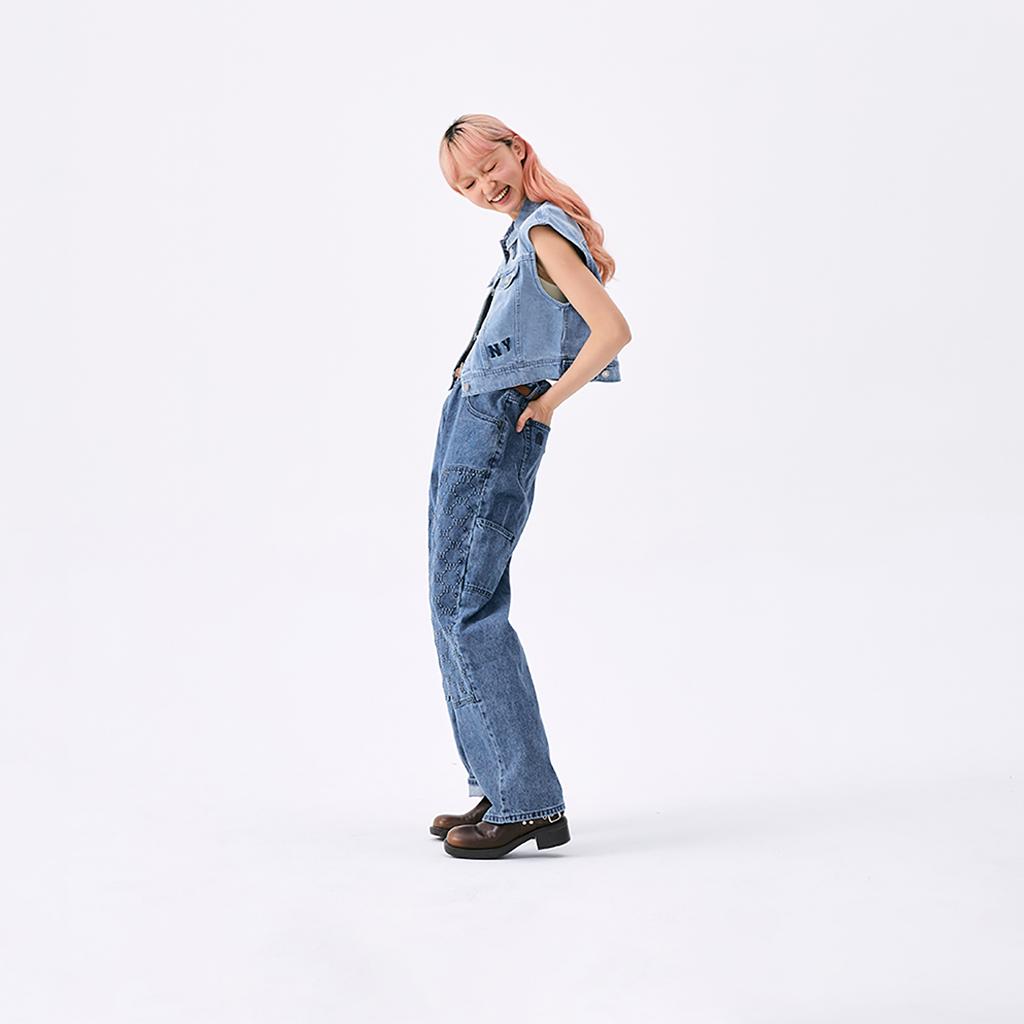 New MLB New York Yankees SS25 Denim Vest Women's Light Blue 3FVTG0151-50BLL