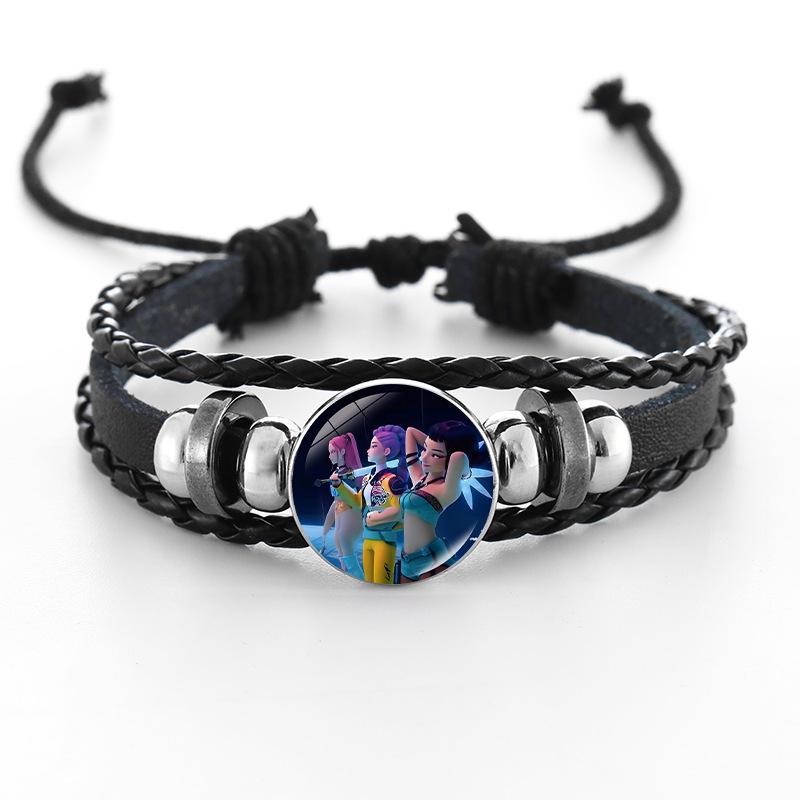 Cross-border Fashion Demon Hunter Bracelet: Time Gem Bangle for Men and Women, Couple's Leather Woven Black Hand Rope