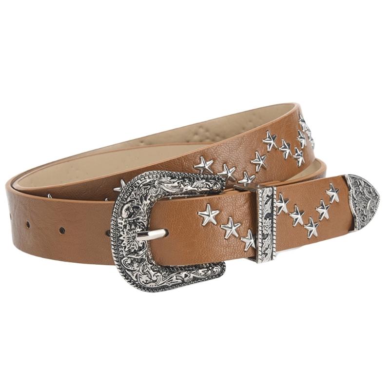 Elegant PU Belt With Star Embellishments Trendy Soft Belt With Adjustable Accessory for Dress or Jeans
