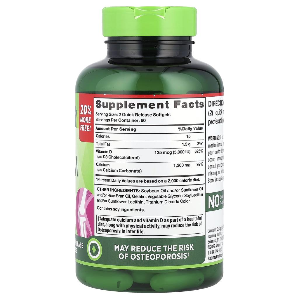 Nature's Truth Absorbable Calcium with D3, 120 Softgels
