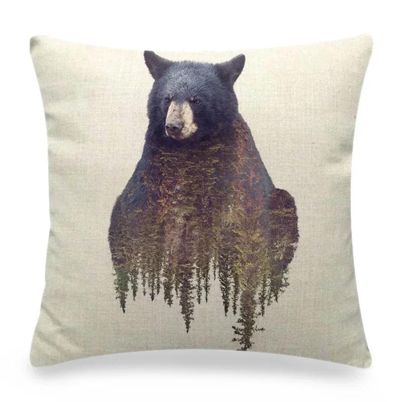 Funny Wild Animals Pattern Decor Cushion Cover 45x45cm Bear Eagle Fox Printed Linen Pillow Cover Home Decor Pillowcase for Couch
