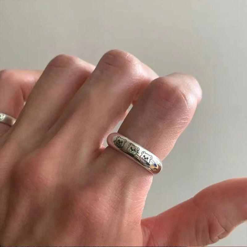 Retro Cute Eyecatching Bear Ring In Adjustable 925 Sterling Silver For Statement Fashion