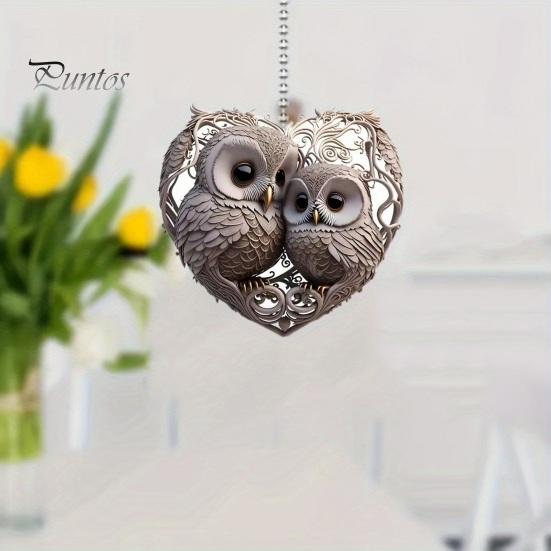 Uggla Prydnad Kärlek Hjärtform Par Uggla Hängande Dekoration 2D Akryl Julgransprydnad för Alla hjärtans dag Heminredning