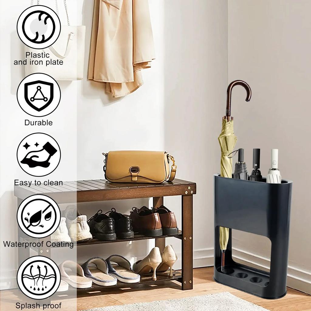 Umbrella Stand Rack Cane Holder with Drip Tray, Space Saving Organizer for Folding Umbrellas, Umbrella Bucket Home Office Decor