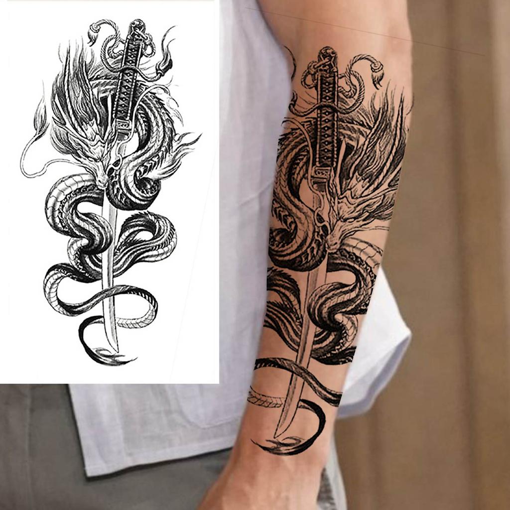 1 Sheet Dragon Temporary Tattoos For Men Women Water Transfer Tattoo Sticker Self Adhesive High Quality Fake Tatoo Arm Forearm