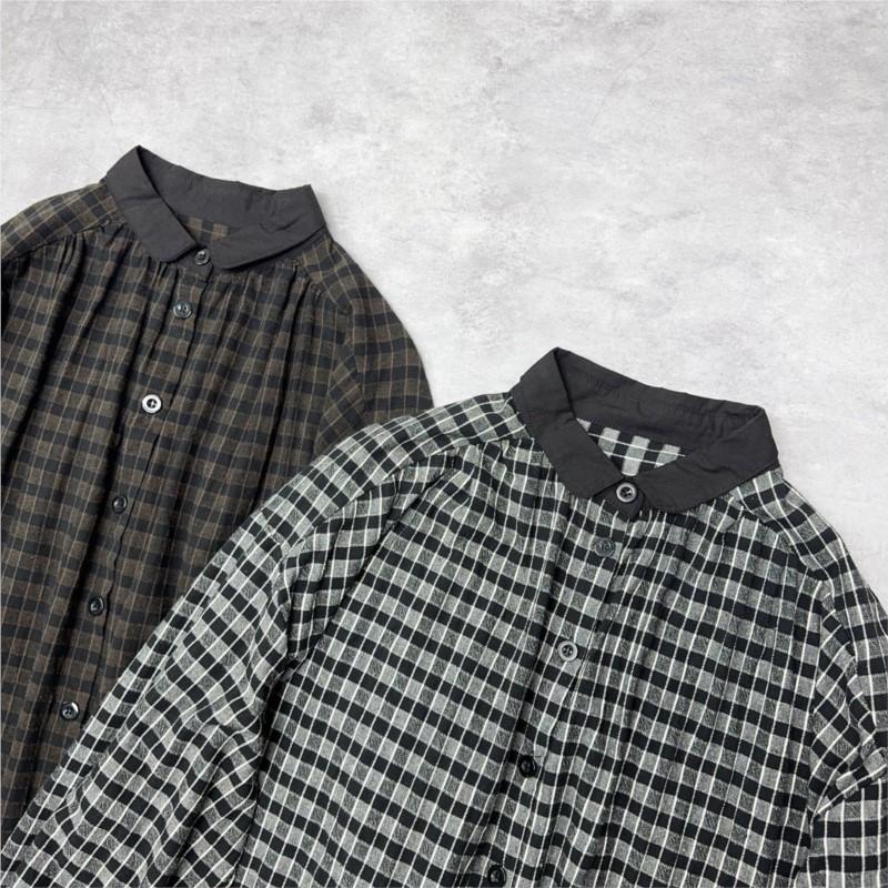 Johnature Japanese-style Color-blocked Collared Plaid Button-down Dress Spring Autumn Dresses